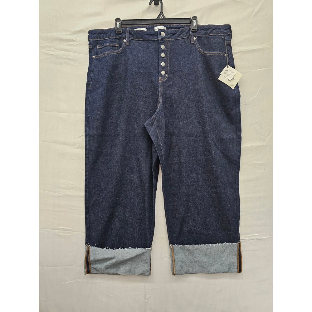 Ava & Viv‎ Womens Plus Size 26 Straight Leg High Rise Button Fly Jeans Dark Wash